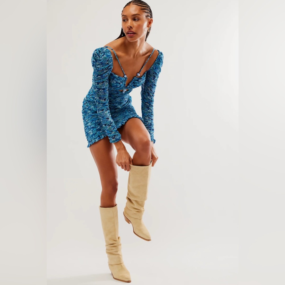 $350 Free People x Sabina Musayev Allison Ruched Mini Dress Large NWT